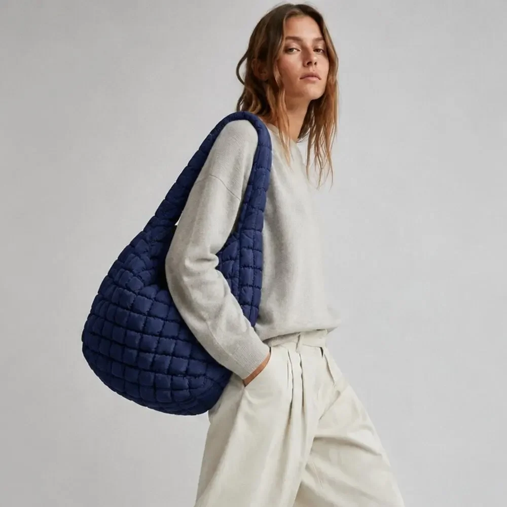 Free People Movement Quilted Carryall Bag Navy Blue Padded Oversized